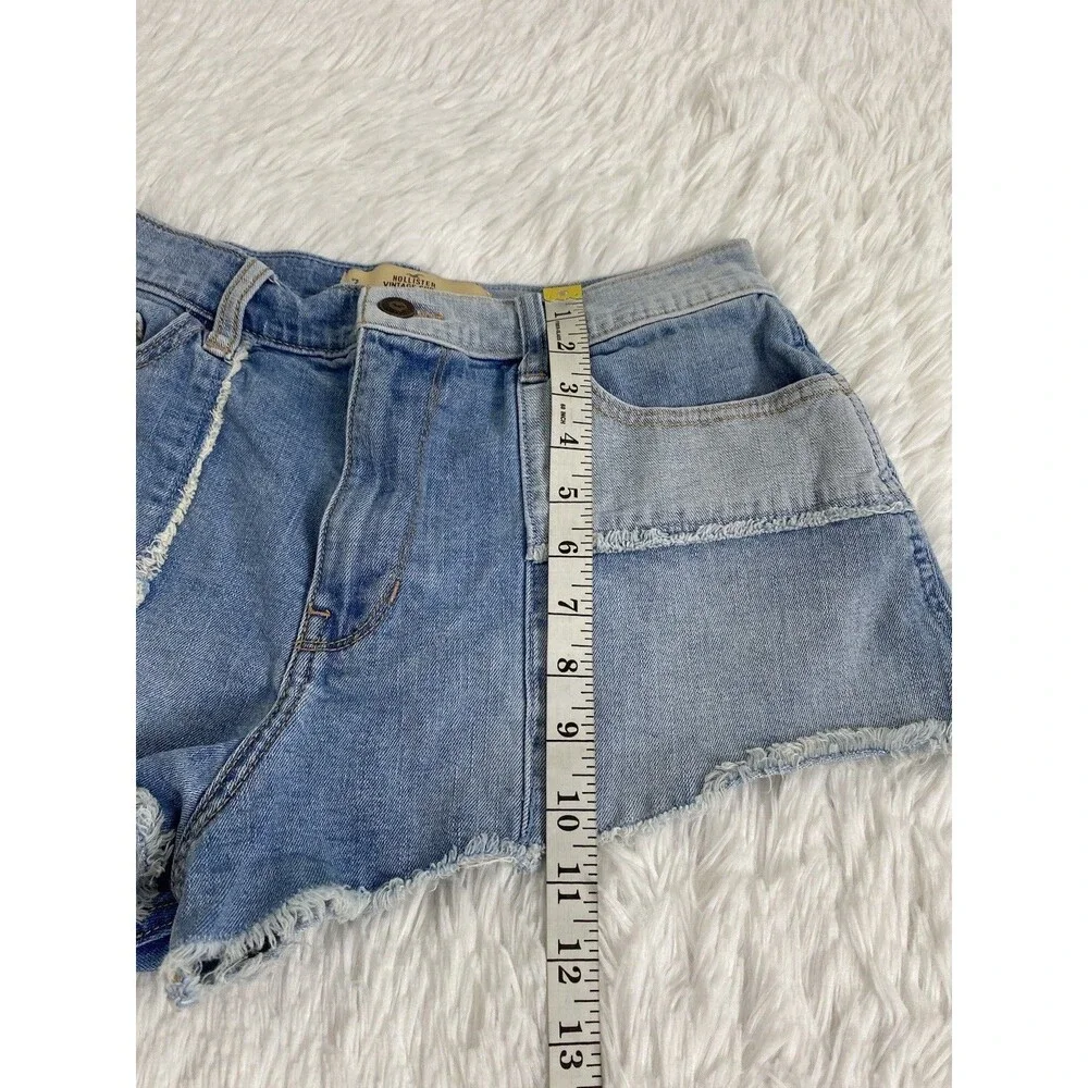 Hollister Blue Denim Vintage Shorts Size 28 Womens High Rise Cut Off Color Block